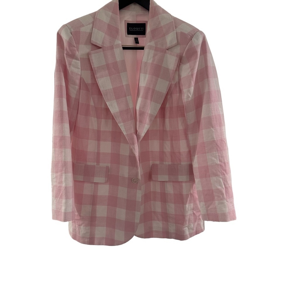 Eloquii Pink and White Plaid Blazer Size 16